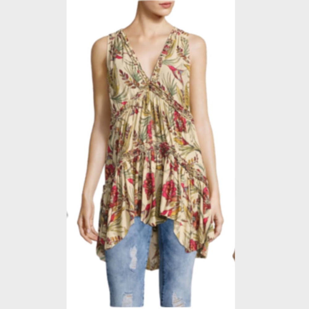 Free People Bohemian Floral Sleeveless Shirt